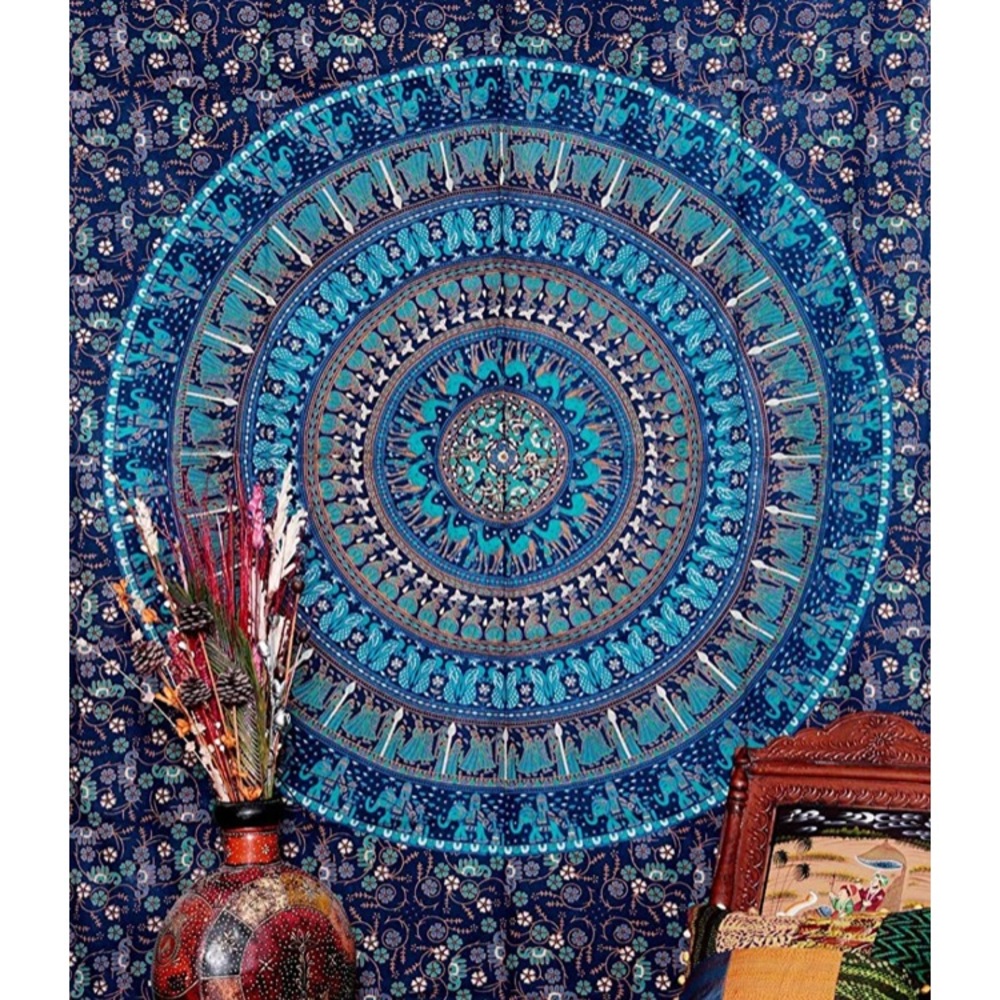 Blue mandala tapestry